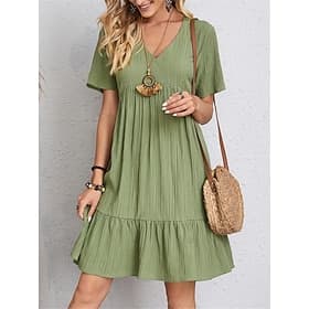 Women's Mini Dress Faux Cotton Linen Shift Dress Casual Dress Summer Dress Streetwear Basic Vacation Street Date Loose Fit Short Sleeve V Neck Black Red Purple