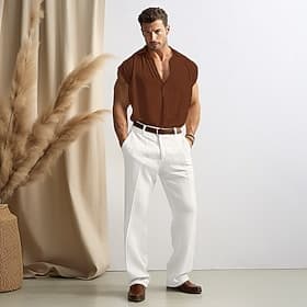 40% Linen Men's Linen Pants Trousers Summer Pants Pocket Straight Leg Plain Breathable Comfortable Office / Career Daily Vacation Classic Casual Black White