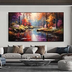 Handmade Original Original river scenery Oil Painting On Canvas Wall golden forest Art Painting for Home Decor With Stretched Frame/Without Inner Frame Paintin