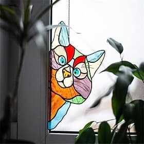 Cat Window Hangings, Handmade Stain Glass Cat Suncatcher, Stained Glass Cute Cat Window Hanger Peeking Sun Catcher Acrylic Cat Stained Glass Cat Window Hanger