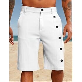 Men's Shorts Linen Shorts Summer Shorts Pocket Side Button Straight Leg Solid Color Comfort Breathable Knee Length Casual Daily Vacation Fashion White Blue Ine