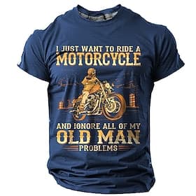 Motorcycle Graphic Tee Mens, I Just Want To Ride  Ignore Old Man Problems Short Sleeve
