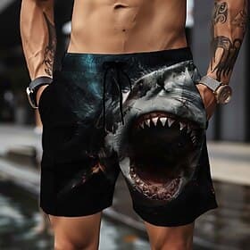 Men's Animal Shark 3D Print Swim Shorts Board Shorts Swimming Trunks Mid Waist Vacation Sports Streetwear Party Casual Daily Drawstring with Mesh lining Elasti