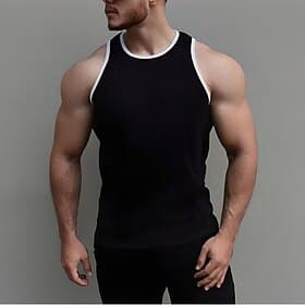 Men's Tank Top Undershirt Sleeveless Shirt Muscle Shirt Sleeveless Crew Neck Summer Color Block Pit Strip Fashion Designer Muscle Outdoor Gym Going out Black T