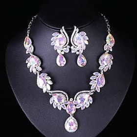 Jewelry Set 3pcs Glass Alloy 1 Necklace Earrings Women's Elegant Fashion Luxury Geometrical Geometric Jewelry Set For Wedding Party Wedding Guest