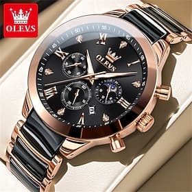 OLEVS 7004 Heren Horloges Keramische Band Chronograaf Datum Luminous Waterdicht Luxe Quartz Horloge Man TOP Merk Heren Horloge