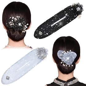 Hand Embroidered Flowers Deft Bun,French Hair Bun Maker Deft Bun for Hair Twister,Sparkly Ball Hair Clip,Flower Hair Bun Roller for Long Thick Hair Accessories