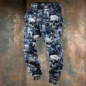 Cool Skulls Camo Punk 3D Print Men's Side Pockets Elastic Drawstring Design Sweatpants Joggers Pants Trousers Outdoor Sports  Outdoor Street Polyester Blue Bro