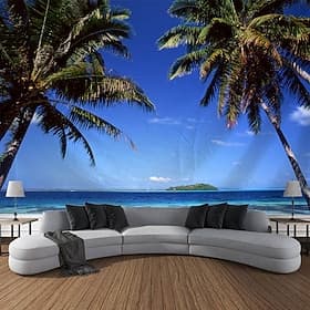 Beach Palm Hanging Tapestry Wall Art Large Tapestry Mural Decor Photograph Backdrop Blanket Curtain Home Bedroom Living Room Decoration