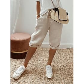 Women's Normal Cotton Linen Shorts Capri Pants Summer Shorts Casual Daily Knee Length Natural Solid Colored Drawstring Pocket Elastic Waist Breathability Comfo thumbnail 2