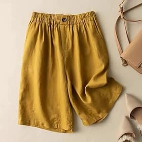 Women's Capri Pants Shorts Summer Shorts Casual Daily Short Plain Side Pockets Breathability Comfortable Inelastic Going out Weekend Black White Yellow Green S