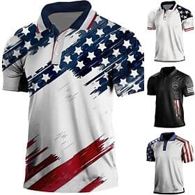 OUKU Men's American Flag Veterans Polo Shirts Golf Shirt Short Sleeve Polo Shirts Collared Shirts Casual Streetwear Vacation Wear Party Outfits Buttons 3D Prin
