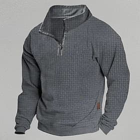 Men's Sweatshirt Quarter Zip Sweatshirt Black White Army Green Navy Blue Dark Gray Half Zip Plain Ribbed Textured Knit-texture Sports  Outdoor Daily Holiday Po