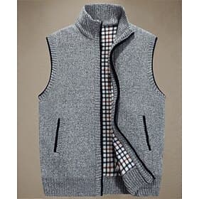 Men's Sweater Vest Cardigan Zip Sweater Sweater Jacket Fleece Sweater Knit Knitted Solid Color Stand Collar Modern Contemporary Casual Outdoor Clothing Apparel