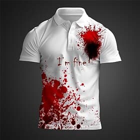 Men's Blood Splatter Polo Shirts Short Sleeve Polo Shirts Collared Shirts Casual Horror Streetwear Festival Wear Party Outfits 3D Print Buttons Summer Black Wh