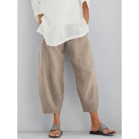 Women's 100% Cotton Pants Summer Pants Trousers Casual Daily Ankle-Length Plain Side Pockets Elastic Waistband Breathability Comfortable Inelastic Weekend Blac