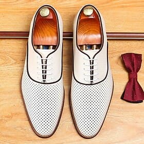 Men's Dress Shoes Perforated Brown Leather Sleek Lace-Up Oxford