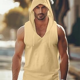 Men's Tank Top Vest Top Undershirt Sleeveless Shirt Sleeveless Hooded Summer Plain Fashion Designer Muscle Front Pocket Outdoor Gym Going out White Top Tee for