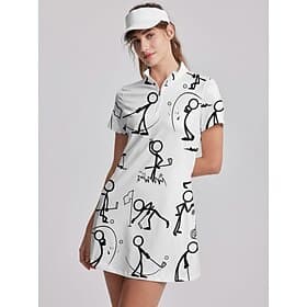 Women's Golf Dress Black with White White Short Sleeve Sun Protection Dress Ladies Golf Attire Clothes Outfits Wear Apparel