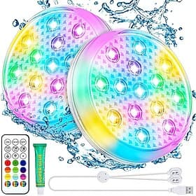 2pcs Rechargeable Submersible Pool Lights with Remote, Swimming Floating Lights IP68 Waterproof  Underwater Color Changing Led Floating Lights for Hot Tub Bath