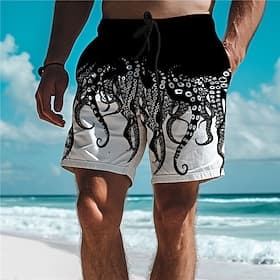 Men's Animal Octopus Swim Trunks Swim Shorts Board Shorts Mid Waist Vacation Hawaiian Holiday Vacation Holiday Beach Drawstring with Mesh lining Elastic Waist