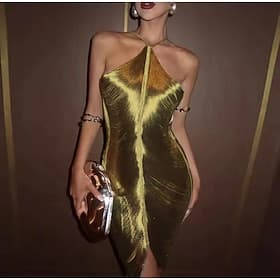 Roaring 20s 1920s Mini Dress Cocktail Dress Sleeveless Cosplay The Great Gatsby Wedding Guest Solid Colored Halter Neck Fancy Dress Women's Evening Party Party