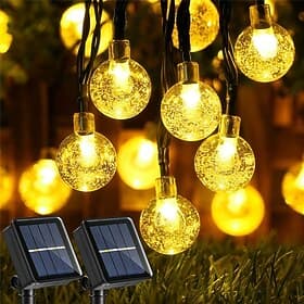 Lumières à Guirlande Solaires Extérieures 10M 50LED Lumières Féeriques Étanches avec 8 Modes Design en Boule de Cristal pour Jardin Gazon Véranda Gazebo  Décor
