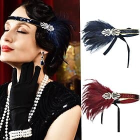 Head Jewelry Flapper Headband Headwear Retro Vintage Roaring 20s 1920s Feather For The Great Gatsby Flapper Girl Cosplay Halloween Carnival Women's Costume Jew