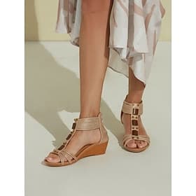Women's Boho Wedge Sandals – Open-Toe Summer Shoes with Beaded Accents and Adjustable Strap for Casual and Beach Wear