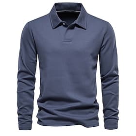 Men's Cotton Polo Shirt Golf Shirt Casual Sports Lapel Long Sleeve Basic Modern Plain Classic Spring   Fall Regular Fit Green Cotton Polo Shirt