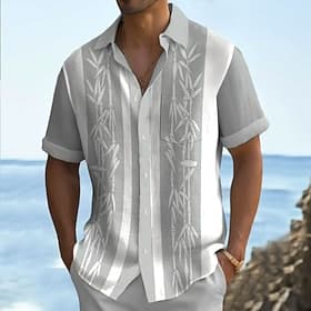 Herren Tropische Pflanzen Sommer Hawaiihemd Alohahemd Bedruckte Hemden Kurze Ärmel Hemd Umlegekragen Hawaiianisch Resort Outdoor Urlaub Ferien Hellblau Khaki H