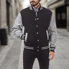 Men's Transition Jacket Varsity Jacket Baseball Physical Therapy Basic All Seasons Classic School Uniforms Regular Black Navy Blue Royal Blue Light Grey Jacket