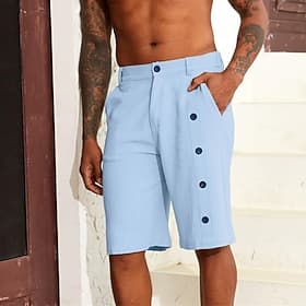 Men's Linen Shorts Summer Shorts Bermuda shorts Beach Shorts Buttons Pocket Straight Leg Plain Comfort Breathable Short Holiday Vacation Beach Hawaiian Boho Wh
