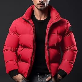 Men's Winter Coat Winter Jacket Puffer Jacket Zipper Pocket Polyster Pocket Outdoor Date Casual Daily Regular Fashion Casual Thermal Warm Windproof Winter Plai