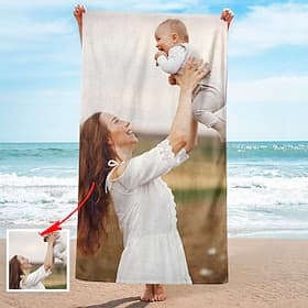Custom Beach Towels with Photo Bath Towel Personalized Beach Towels with Photo,Personalized Gift for Family or Friends 3163 (Single-Sided Printing) thumbnail 2