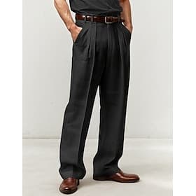 Men's Linen Pants Trousers Summer Pants Front Pocket Pleats Straight Leg Plain Comfort Breathable Casual Daily Holiday Fashion Basic Black White
