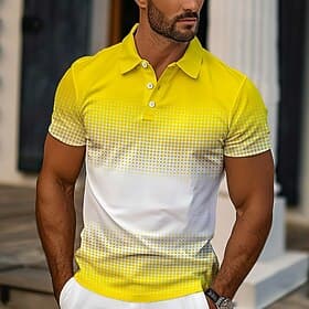 Men's Polka Dot Polo Shirts Golf Shirt Short Sleeve Polo Shirts Collared Shirts Vacation Wear Formal Wear Festival Wear Buttons 3D Print Spring Summer Light Y
