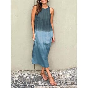 Mujer Vestido maxi Vestidos con tacto de lino Lino de algodón sintético Vestido de cambio Vestido de verano Elegante Diario Vacaciones Cita Ajuste regular Ombr
