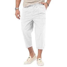 Men's Cropped Pants Beach Pants Casual Pants Pocket Drawstring Elastic Waist Plain Comfort Ankle-Length Sports Outdoor Daily Fashion Casual Black White Micro-e
