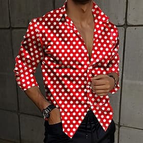 Men's Polka Dot Geometric Pattern Dress Shirt Button Up Shirt Printed Shirts Long Sleeve Fashion Casual Vacation Party Fall Winter Spring  Summer Turndown Coll