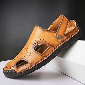 Homme Sandales Chaussures faites à la main Microfibre Respirant Confortable Antidérapant Boucle Jaune marron Noir