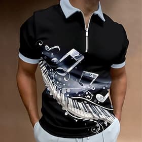 muziekfestival Voor heren Muziek Poloshirts met rits Golfshirt Korte mouw Poloshirt Overhemden met kraag Casual Vakantiekleding Festivalkleding Feestoutfits 3D