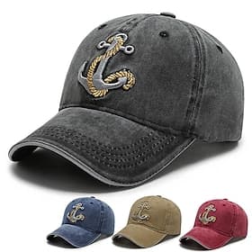 Men's Baseball Cap Sun Hat Trucker Hat Black Navy Blue Polyester Embroidered Fashion Casual Street Daily Anchor Adjustable Sunscreen Breathable