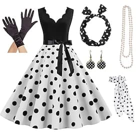 1950s Retro Vintage Rockabilly Swing Dress Flare Dress Polka dots Fancy Dress Women's Party / Evening Bachelorette Party Adults' Dress Gloves Earrings