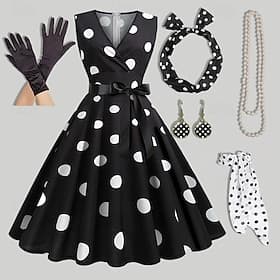 1950s Retro Vintage Swing Dress Flare Dress Polka dots Fancy Dress Women's Party / Evening Adults' Dress Gloves Earrings