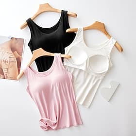 Women's Camisole Tank Tops Seamless Scoop Neck Sleeveless Stretch Soft Black Pink White Multi-Pack Casual Layering Workout Basic Undergarment Versatile Full Si