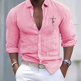 Herren Hemd Weißes Baumwollhemd Freizeithemd Baumwollhemd Kreuz Urlaub Hawaiianisch Schwarz Weiß Rosa Grau Langarm Revers Frühling  Herbst Bekleidung Button-Do