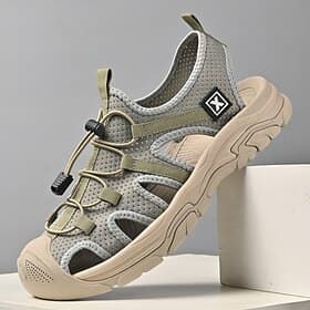 Men's Beige Outdoor Sandals Closed-Toe Breathable Hiking Sandals Lightweight Comfort Walking Shoes for Travel, Beach Vacation, Outdoor Leisure and Summer Activ