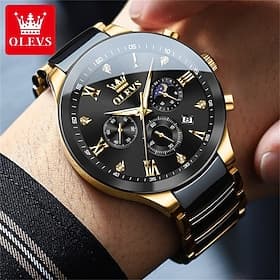 New Olevs Brand Men'S Watch Luminous Chronograph Calendar 24 Hours Multifunction Quartz Watch Business Ceramic Waterproof Men'S Wristwatch