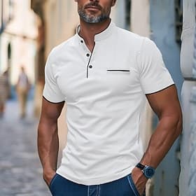 Men's Polo Shirts Golf Shirt Work Business Stand Collar Banded Collar Short Sleeve Fashion Basic Solid Color Plain Fashion Summer Regular Fit Black White Burgu